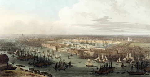 Wapping, vista elevada do cais, 1803